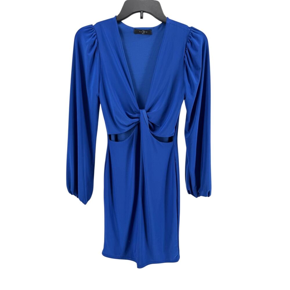 21 Saints Women's Blue Long Sleeve Twisted‎ Front Cut-Out Mini Dress Size Small